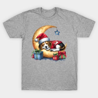 Beagle Dog On The Moon Christmas T-Shirt